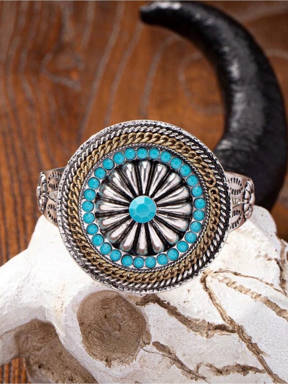 Turquoise Stone Silver-Tone Concho Bracelet
